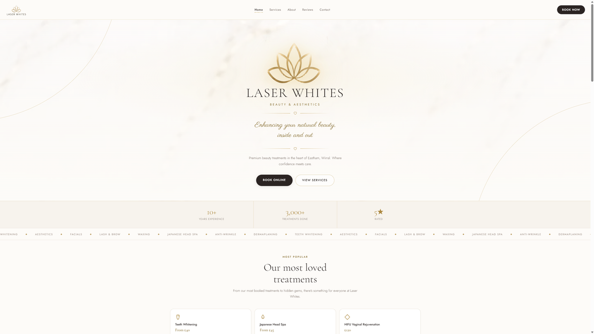 Laser Whites Beauty & Aesthetics website