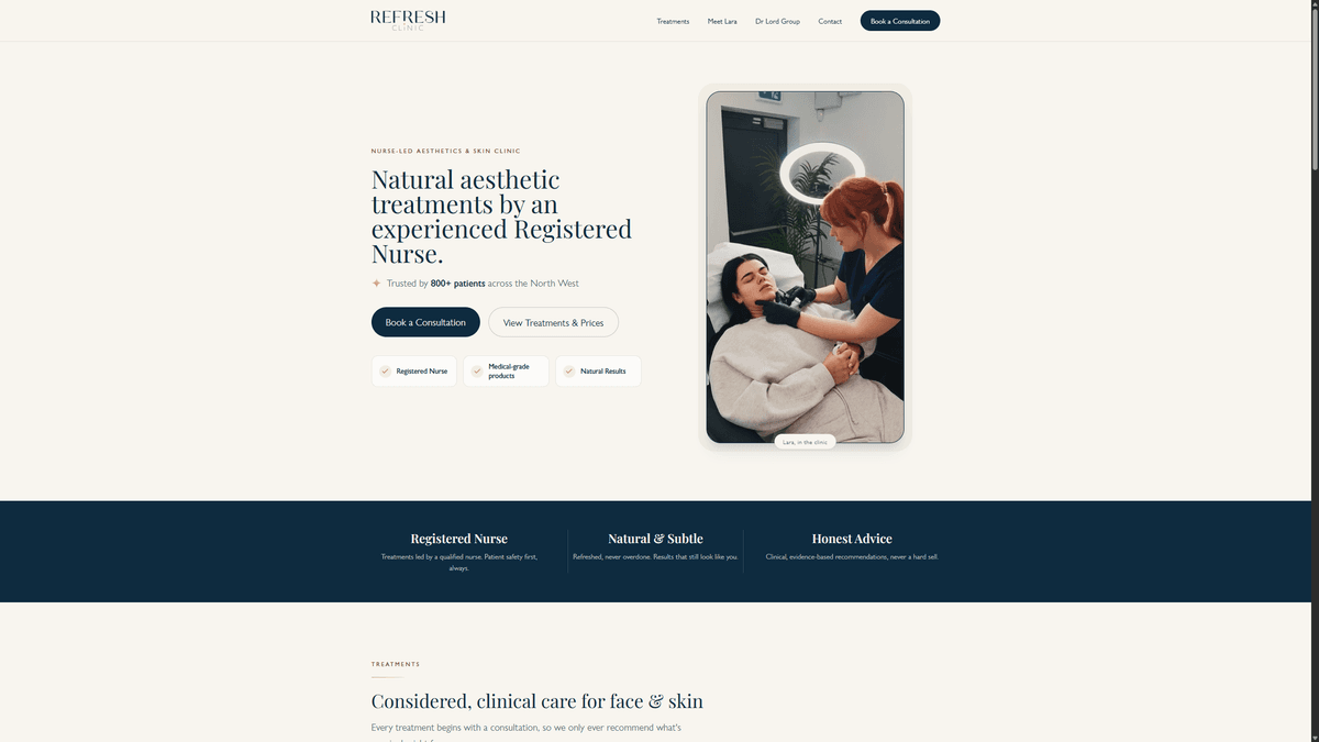The Refresh Clinic website